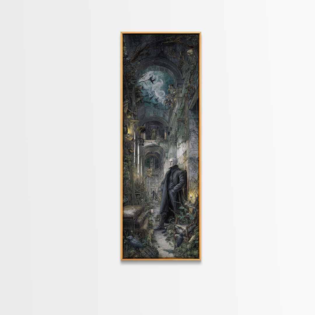 The Derelict Asylum, Medieval Grotesque Art, Tall Narrow Wall Art, Dark Halloween Decor, Canvas Print, Halloween Wall Art