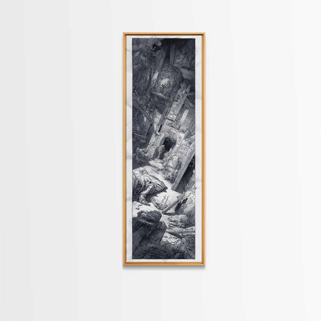 The Derelict Asylum, Renaissance Engraving Art, Tall Narrow Wall Art, Dark Halloween Decor, Framed Canvas Print, Halloween Wall Art