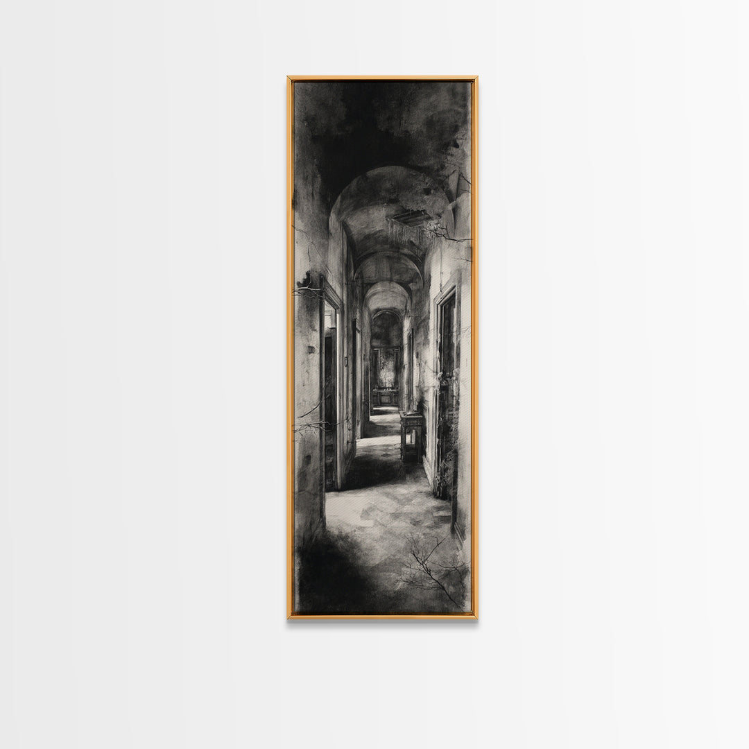 The Derelict Asylum, Symbolist Dream Art, Tall Narrow Wall Art, Gothic Horror Wall Art, Framed Canvas Print, Halloween Wall Art