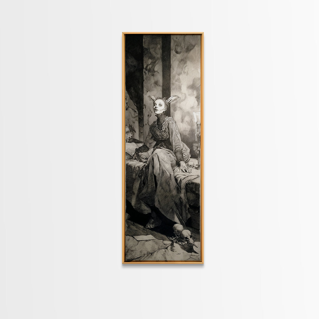 The Derelict Asylum, Decadent Gothic Art, Tall Narrow Wall Art, Dark Fantasy Wall Art, Framed Canvas Print, Halloween Wall Art