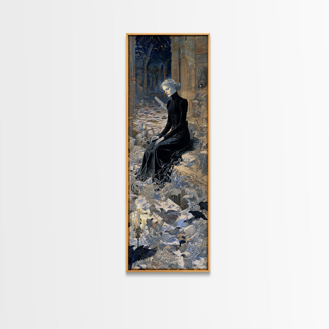 The Derelict Asylum, Symbolist Death Art, Tall Narrow Wall Art, Dark Fantasy Wall Art, Framed Canvas Print, Halloween Wall Art
