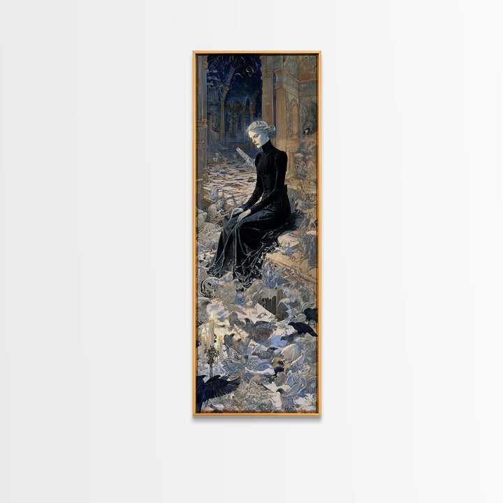 The Derelict Asylum, Symbolist Death Art, Tall Narrow Wall Art, Dark Fantasy Wall Art, Framed Canvas Print, Halloween Wall Art