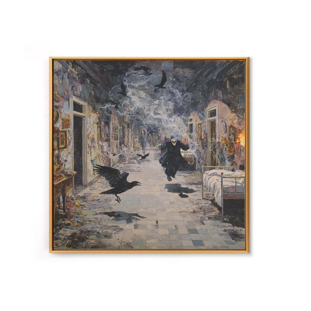 The Derelict Asylum, Grotesque Carnival Art, Square Wall Art, Gothic Horror Wall Art, Framed Canvas Print, Halloween Wall Art