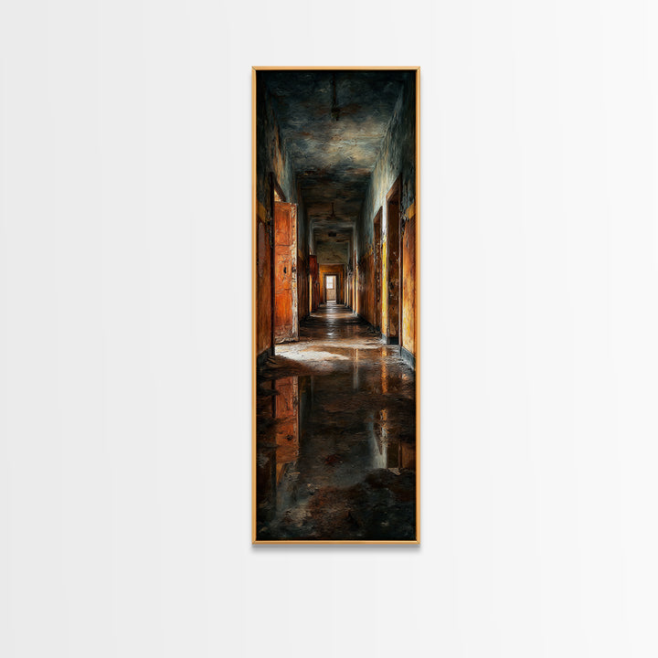The Derelict Asylum, Expressionist Gothic Art, Tall Narrow Wall Art, Dark Halloween Decor, Canvas Print, Halloween Wall Art