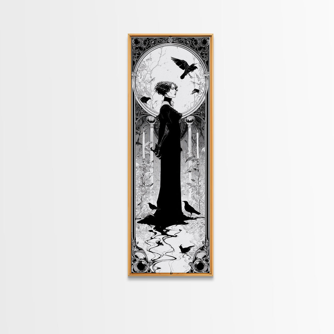The Derelict Asylum, Decadent Line Art, Tall Narrow Wall Art, Dark Halloween Decor, Canvas Print, Halloween Wall Art