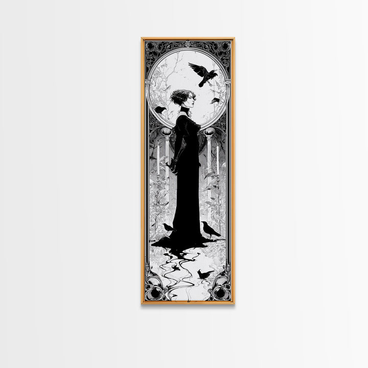 The Derelict Asylum, Decadent Line Art, Tall Narrow Wall Art, Dark Halloween Decor, Canvas Print, Halloween Wall Art