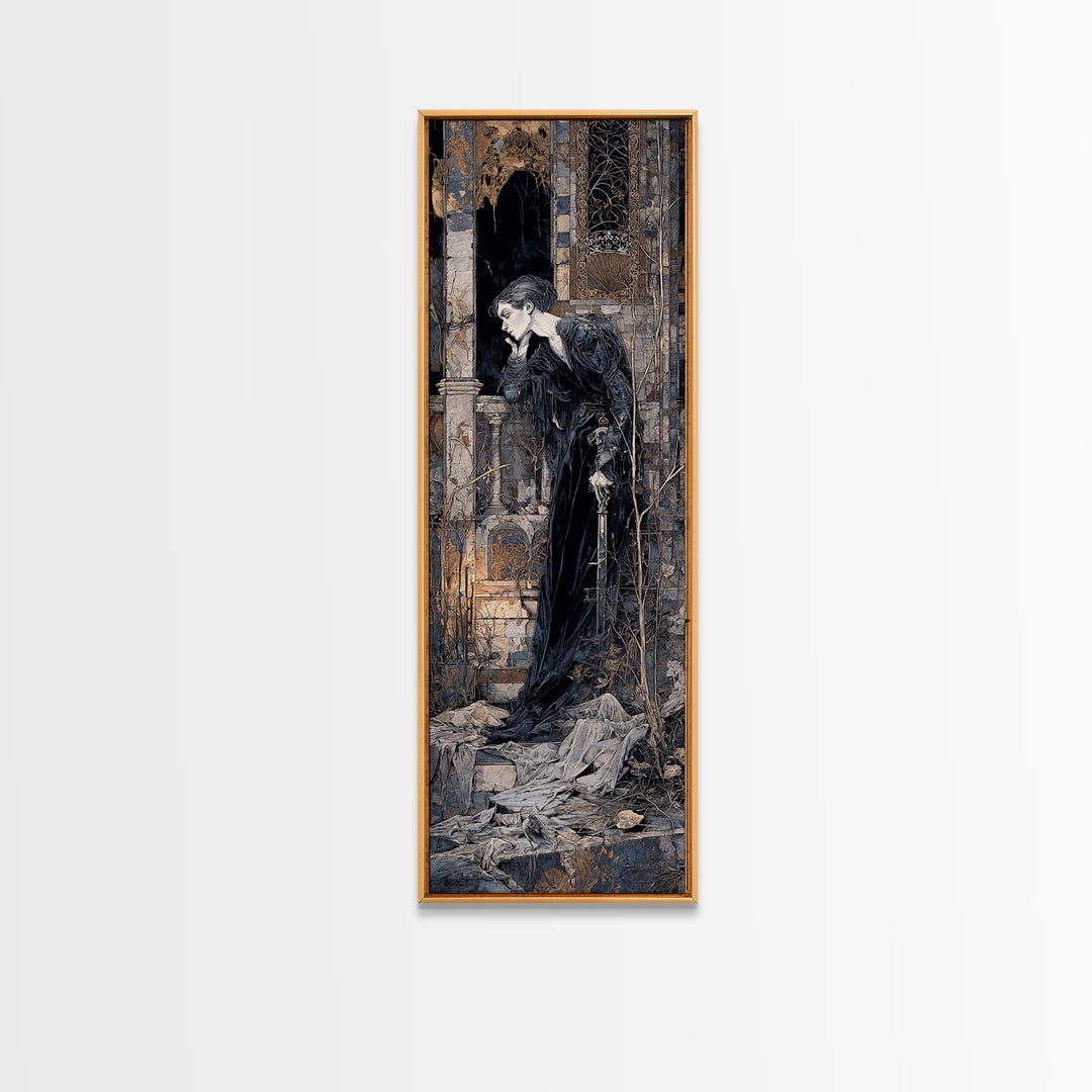 The Derelict Asylum, Stained Glass Gothic Art, Tall Narrow Wall Art, Dark Fantasy Wall Art, Framed Canvas Print, Halloween Wall Art