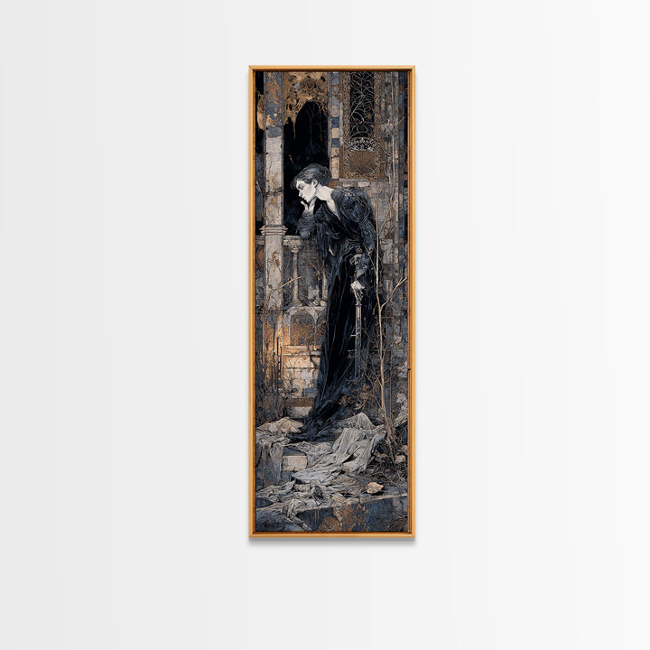 The Derelict Asylum, Stained Glass Gothic Art, Tall Narrow Wall Art, Dark Fantasy Wall Art, Framed Canvas Print, Halloween Wall Art