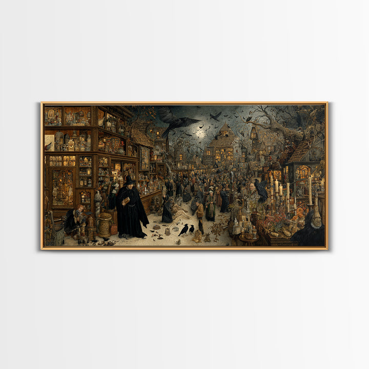 The Midnight Antique Shop, Northern Renaissance Horror, Wide Panoramic Art, Gothic Horror Wall Art, Canvas Print