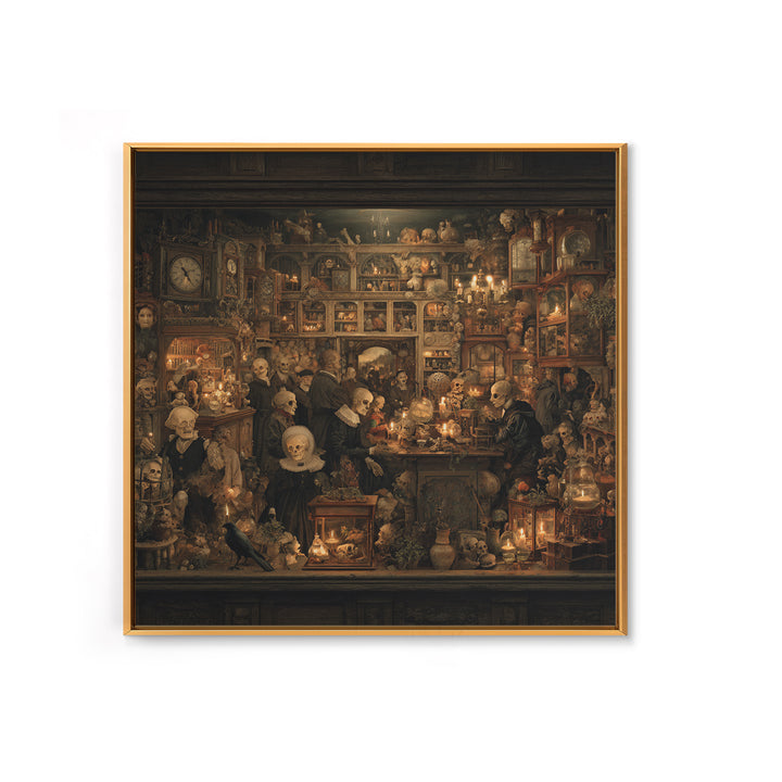 The Midnight Antique Shop, Danse Macabre Art, Square Wall Art, Dark Halloween Decor, Canvas Print, Halloween Wall Art