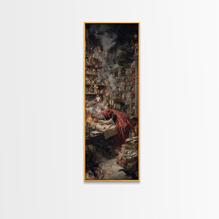The Midnight Antique Shop, Gothic Nightmare Art, Tall Narrow Wall Art, Macabre Wall Art, Framed Canvas Print, Halloween Wall Art