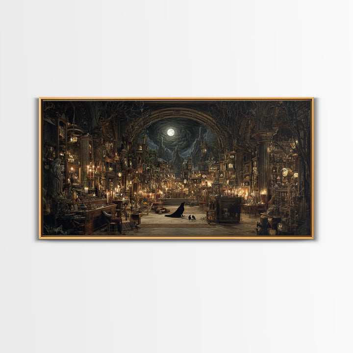 The Midnight Antique Shop, Apocalyptic Romantic Art, Wide Panoramic Art, Gothic Horror Wall Art, Canvas Print, Halloween Wall Art