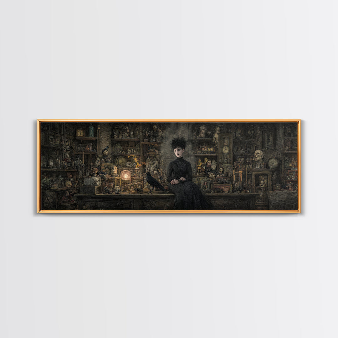 The Midnight Antique Shop, Symbolist Dream Art, Extra Wide Wall Art, Dark Fantasy Wall Art, Framed Canvas Print, Halloween Wall Art