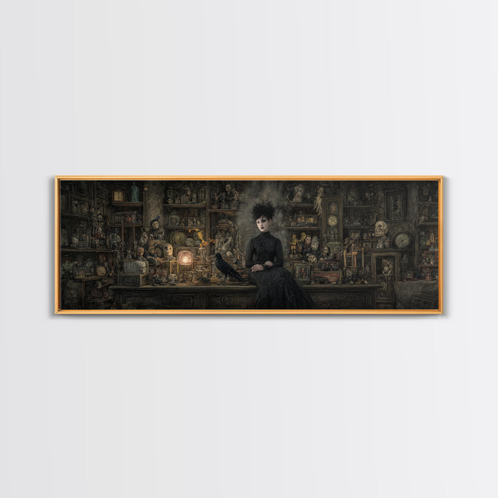 The Midnight Antique Shop, Symbolist Dream Art, Extra Wide Wall Art, Dark Fantasy Wall Art, Framed Canvas Print, Halloween Wall Art