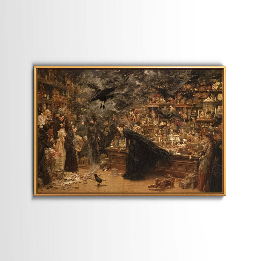The Midnight Antique Shop, Symbolist Gothic Landscape, Landscape Wall Art, Dark Halloween Decor, Framed Canvas Print, Halloween Wall Art