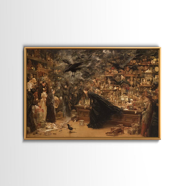 The Midnight Antique Shop, Symbolist Gothic Landscape, Landscape Wall Art, Dark Halloween Decor, Framed Canvas Print, Halloween Wall Art