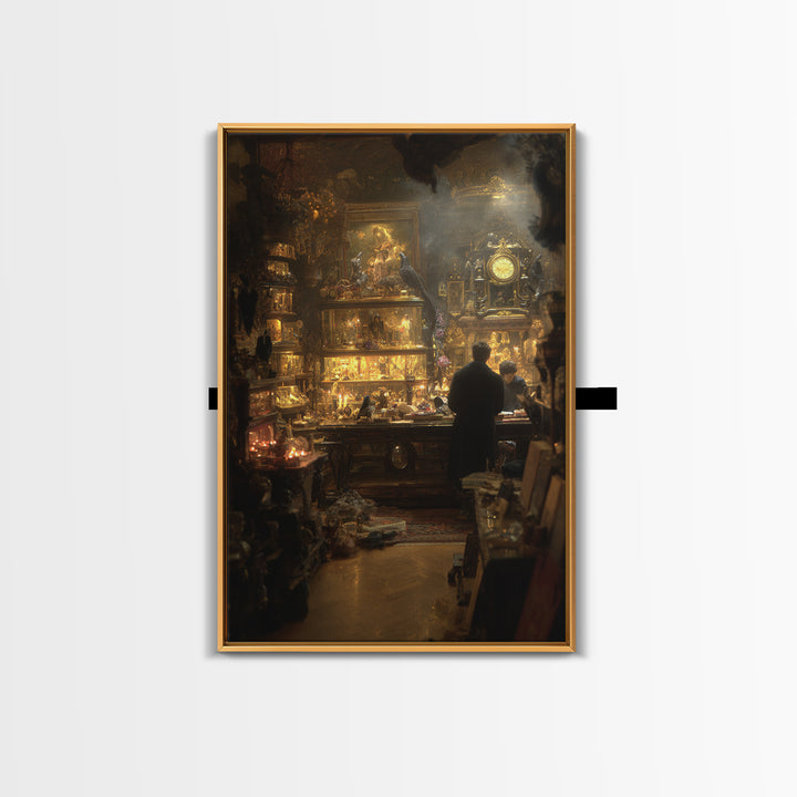 The Midnight Antique Shop, Ornate Symbolist Art, Vertical Wall Art, Dark Fantasy Wall Art, Framed Canvas Print, Halloween Wall Art
