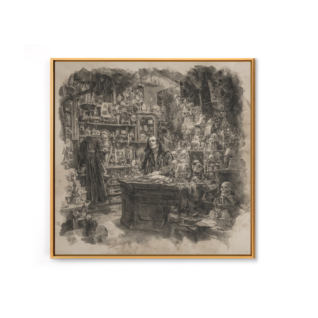 The Midnight Antique Shop, Decadent Gothic Art, Square Wall Art, Gothic Horror Wall Art, Framed Canvas Print, Halloween Wall Art