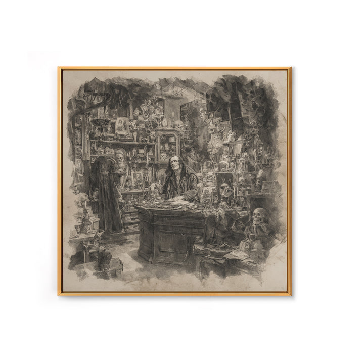 The Midnight Antique Shop, Decadent Gothic Art, Square Wall Art, Gothic Horror Wall Art, Framed Canvas Print, Halloween Wall Art