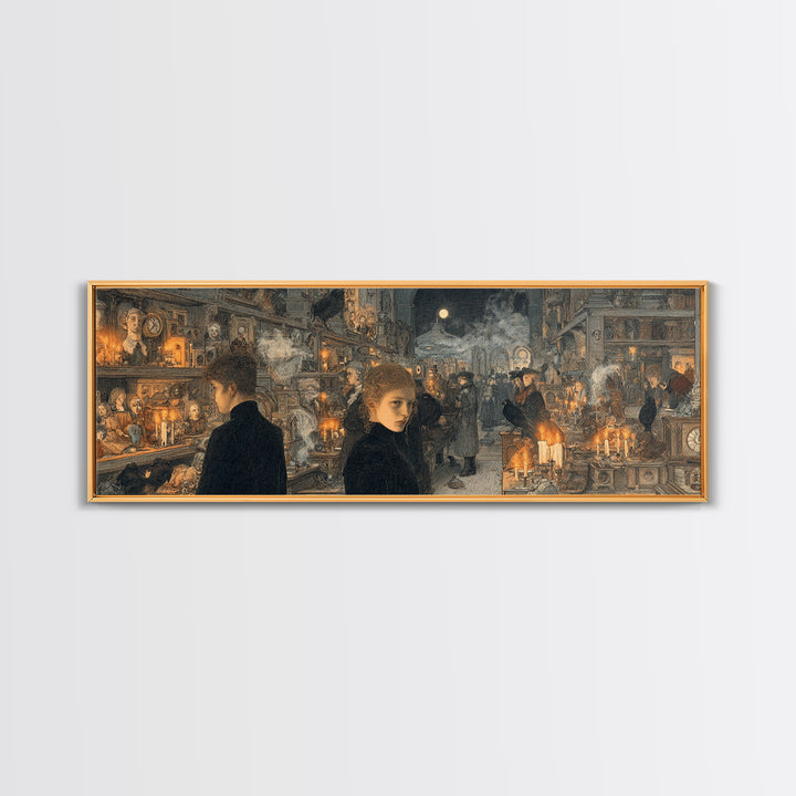 The Midnight Antique Shop, Symbolist Death Art, Extra Wide Wall Art, Macabre Wall Art, Canvas Print, Halloween Wall Art