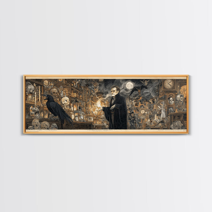 The Midnight Antique Shop, Symbolist Etching Art, Extra Wide Wall Art, Gothic Horror Wall Art, Canvas Print, Halloween Wall Art