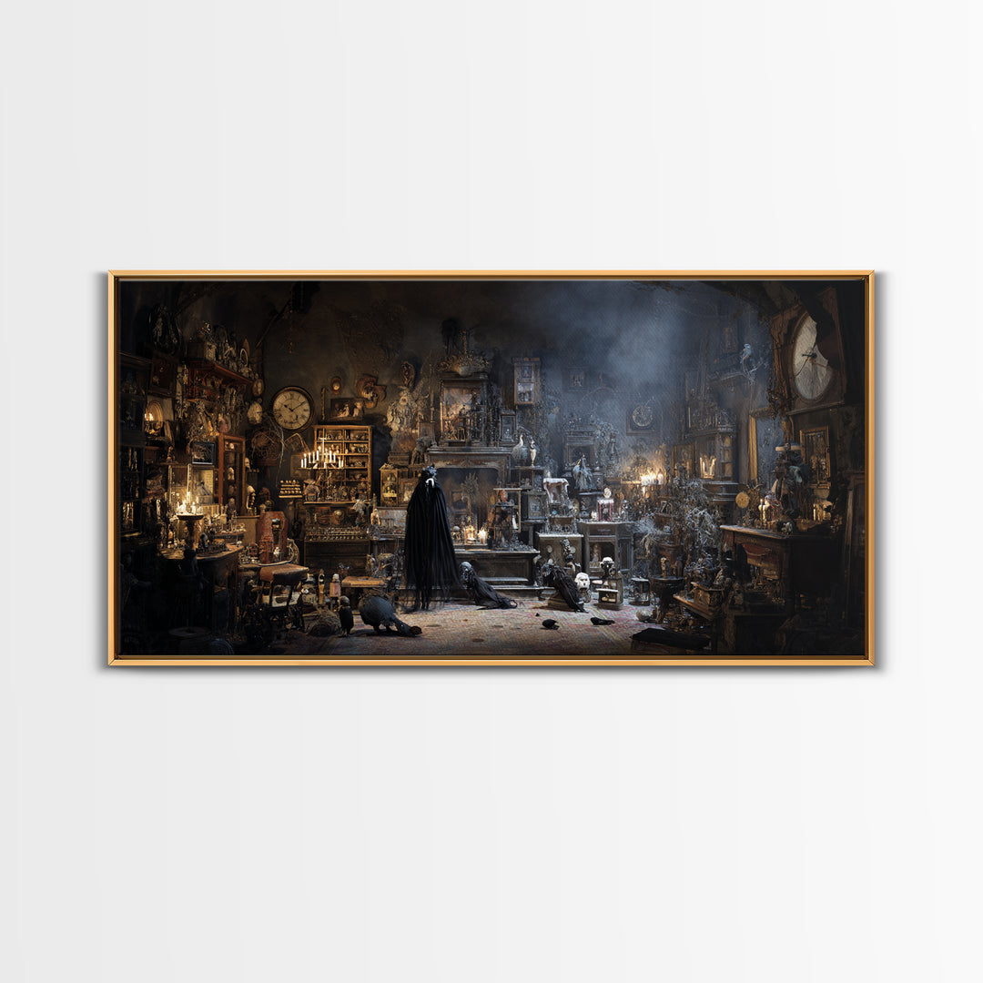 The Midnight Antique Shop, Expressionist Nightmare Art, Wide Panoramic Art, Gothic Horror Wall Art, Canvas Print, Halloween Wall Art