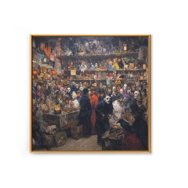 The Midnight Antique Shop, Grotesque Carnival Art, Square Wall Art, Dark Halloween Decor, Canvas Print, Halloween Wall Art