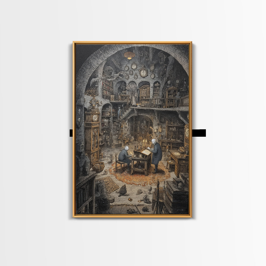 The Midnight Antique Shop, Victorian Macabre Art, Vertical Wall Art, Macabre Wall Art, Framed Canvas Print, Halloween Wall Art