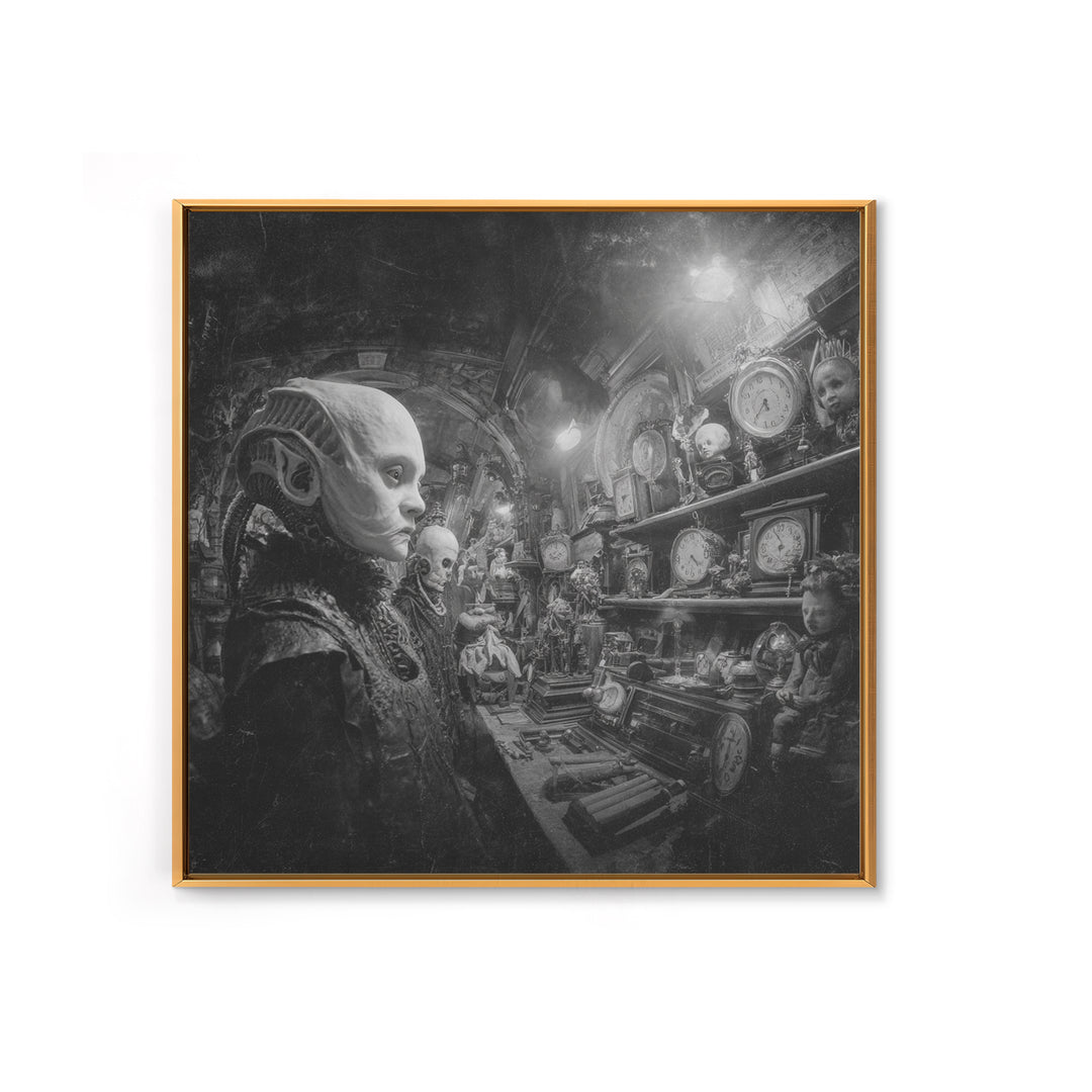 The Midnight Antique Shop, Biomechanical Horror Art, Square Wall Art, Macabre Wall Art, Framed Canvas Print, Halloween Wall Art