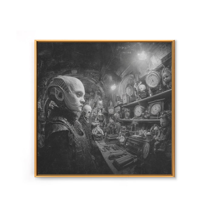 The Midnight Antique Shop, Biomechanical Horror Art, Square Wall Art, Macabre Wall Art, Framed Canvas Print, Halloween Wall Art