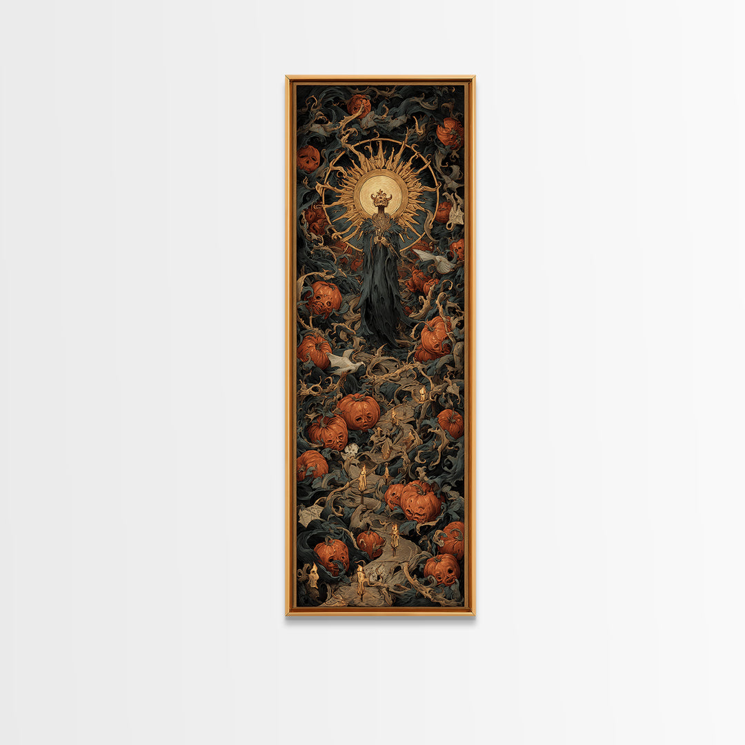 The Pumpkin Patch Maze, Dark Renaissance Art, Tall Narrow Wall Art, Macabre Wall Art, Canvas Print, Halloween Wall Art