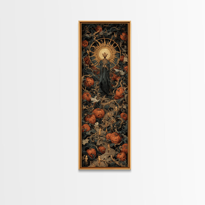 The Pumpkin Patch Maze, Dark Renaissance Art, Tall Narrow Wall Art, Macabre Wall Art, Canvas Print, Halloween Wall Art