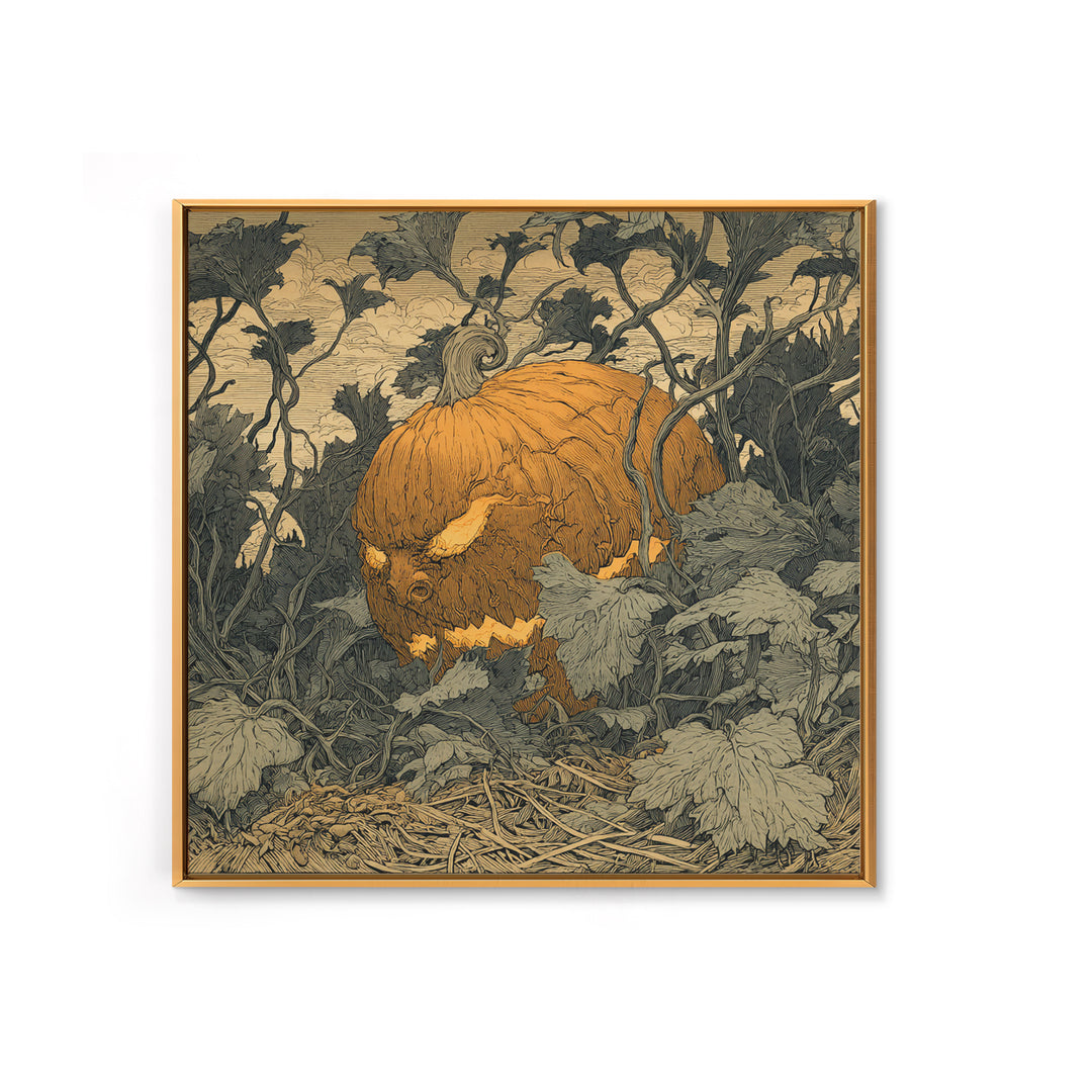 The Pumpkin Patch Maze, Renaissance Engraving Art, Square Wall Art, Dark Fantasy Wall Art, Canvas Print, Halloween Wall Art
