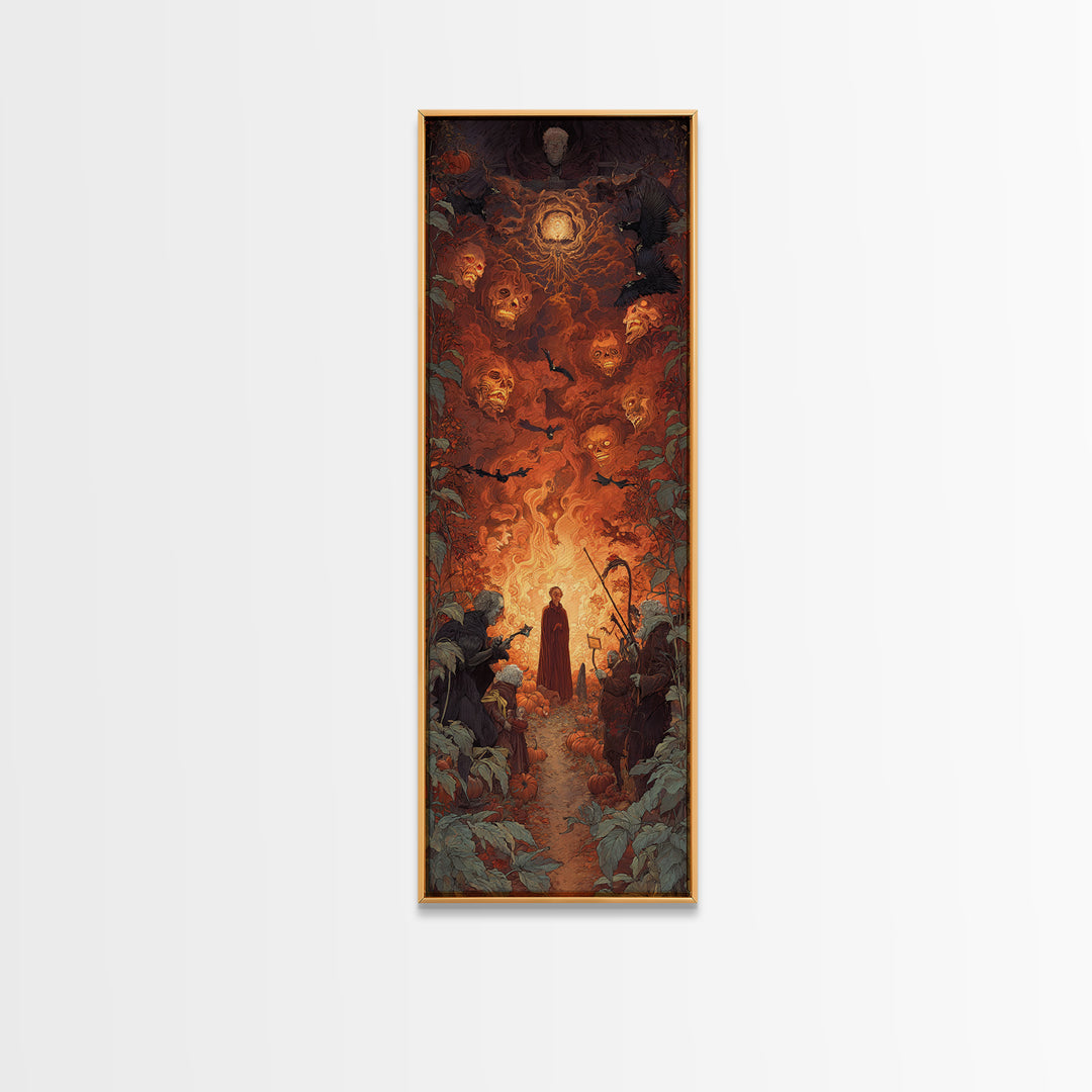 The Pumpkin Patch Maze, Visionary Gothic Art, Tall Narrow Wall Art, Dark Fantasy Wall Art, Framed Canvas Print, Halloween Wall Art