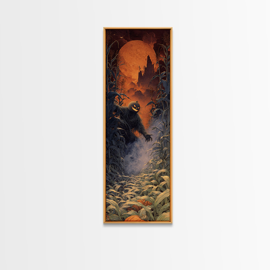 The Pumpkin Patch Maze, Apocalyptic Romantic Art, Tall Narrow Wall Art, Macabre Wall Art, Canvas Print, Halloween Wall Art