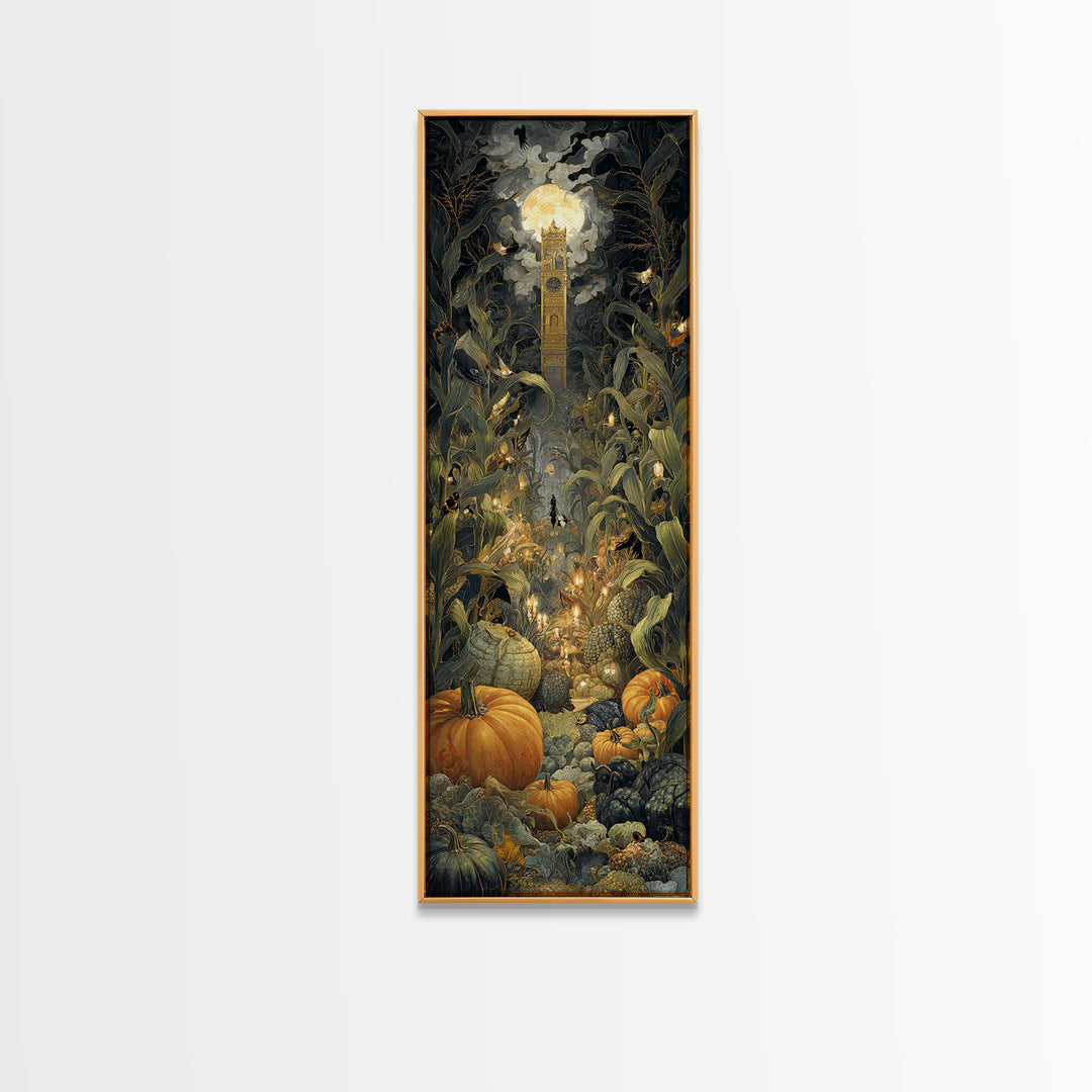 The Pumpkin Patch Maze, Ornate Symbolist Art, Tall Narrow Wall Art, Dark Halloween Decor, Canvas Print, Halloween Wall Art