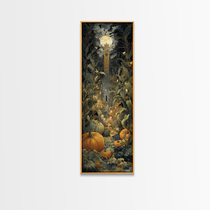 The Pumpkin Patch Maze, Ornate Symbolist Art, Tall Narrow Wall Art, Dark Halloween Decor, Canvas Print, Halloween Wall Art