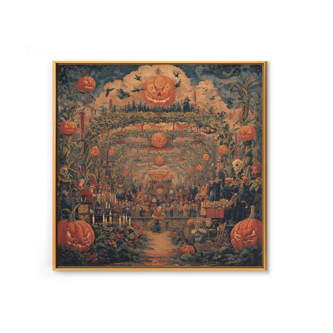 The Pumpkin Patch Maze, Grotesque Carnival Art, Square Wall Art, Dark Halloween Decor, Canvas Print, Halloween Wall Art, Macabre Wall Art