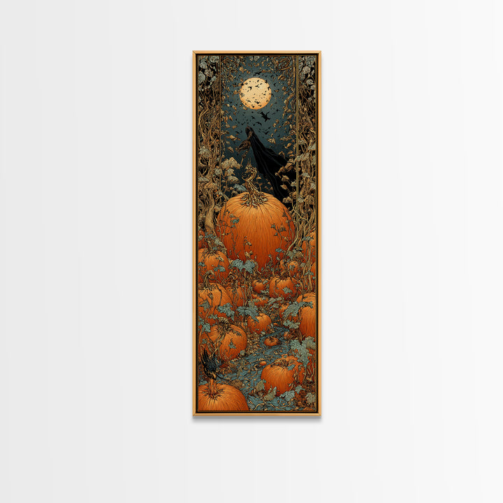 The Pumpkin Patch Maze, Stained Glass Gothic Art, Tall Narrow Wall Art, Gothic Horror Wall Art, Framed Canvas Print, Halloween Wall Art