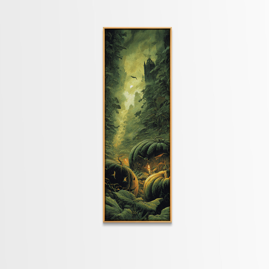 The Pumpkin Patch Maze, Surreal Apocalyptic Art, Tall Narrow Wall Art, Dark Halloween Decor, Framed Canvas Print, Halloween Wall Art