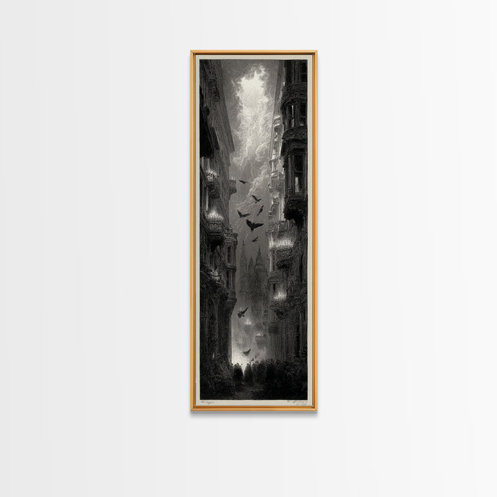 The Haunted Hotel, Gothic Engraving Art, Tall Narrow Wall Art, Dark Halloween Decor, Canvas Print, Halloween Wall Art, Macabre Wall Art