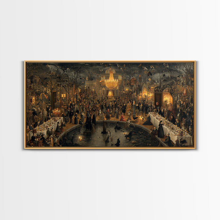 The Haunted Hotel, Northern Renaissance Horror, Wide Panoramic Art, Gothic Horror Wall Art, Canvas Print, Halloween Wall Art