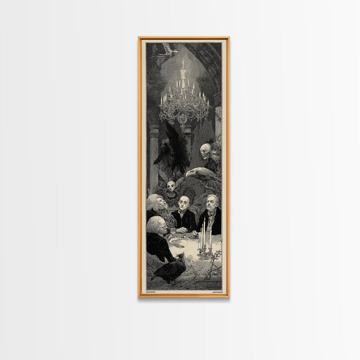 The Haunted Hotel, Renaissance Engraving Art, Tall Narrow Wall Art, Dark Fantasy Wall Art, Canvas Print, Halloween Wall Art