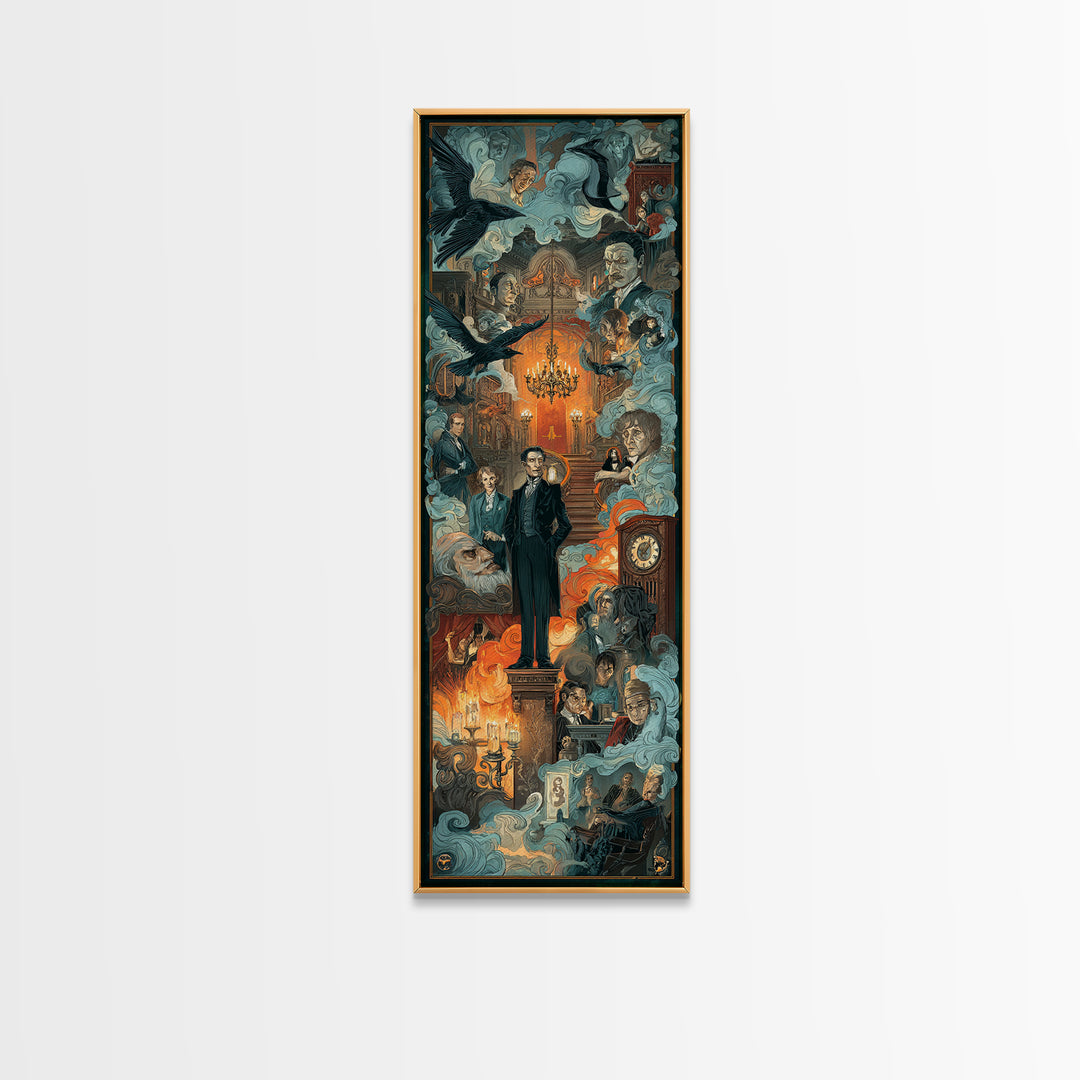 The Haunted Hotel, Gothic Nightmare Art, Tall Narrow Wall Art, Dark Fantasy Wall Art, Framed Canvas Print, Halloween Wall Art