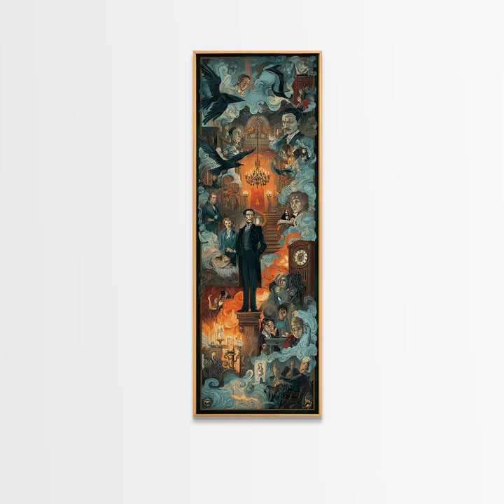 The Haunted Hotel, Gothic Nightmare Art, Tall Narrow Wall Art, Dark Fantasy Wall Art, Framed Canvas Print, Halloween Wall Art