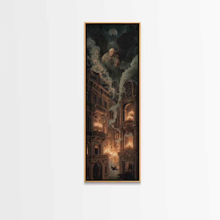 The Haunted Hotel, Visionary Gothic Art, Tall Narrow Wall Art, Dark Halloween Decor, Framed Canvas Print, Halloween Wall Art