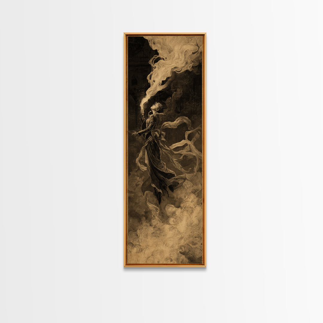 The Haunted Hotel, Apocalyptic Romantic Art, Tall Narrow Wall Art, Macabre Wall Art, Framed Canvas Print, Halloween Wall Art