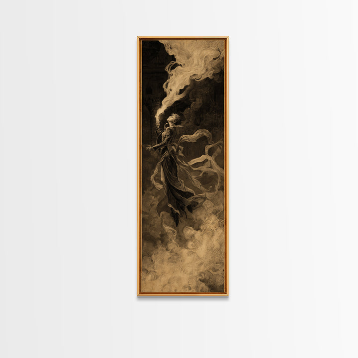 The Haunted Hotel, Apocalyptic Romantic Art, Tall Narrow Wall Art, Macabre Wall Art, Framed Canvas Print, Halloween Wall Art