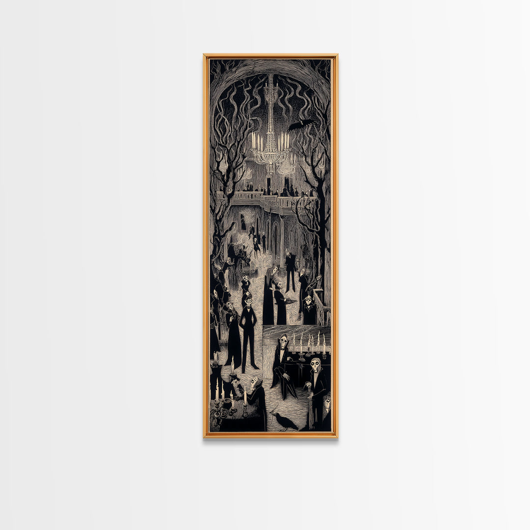 The Haunted Hotel, Expressionist Gothic Art, Tall Narrow Wall Art, Dark Halloween Decor, Framed Canvas Print, Halloween Wall Art