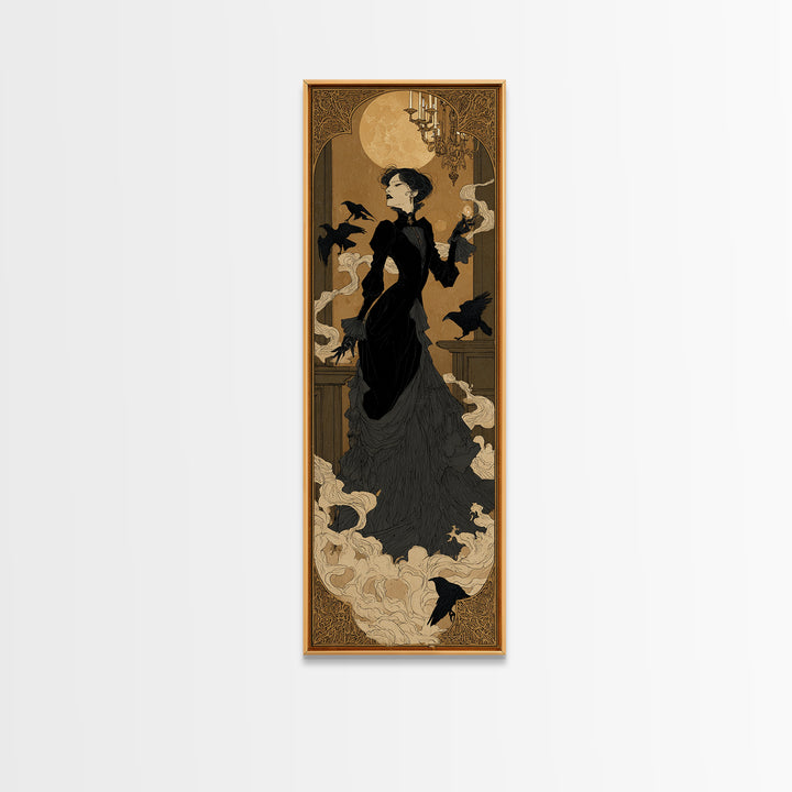 The Haunted Hotel, Decadent Line Art, Tall Narrow Wall Art, Dark Fantasy Wall Art, Framed Canvas Print, Halloween Wall Art